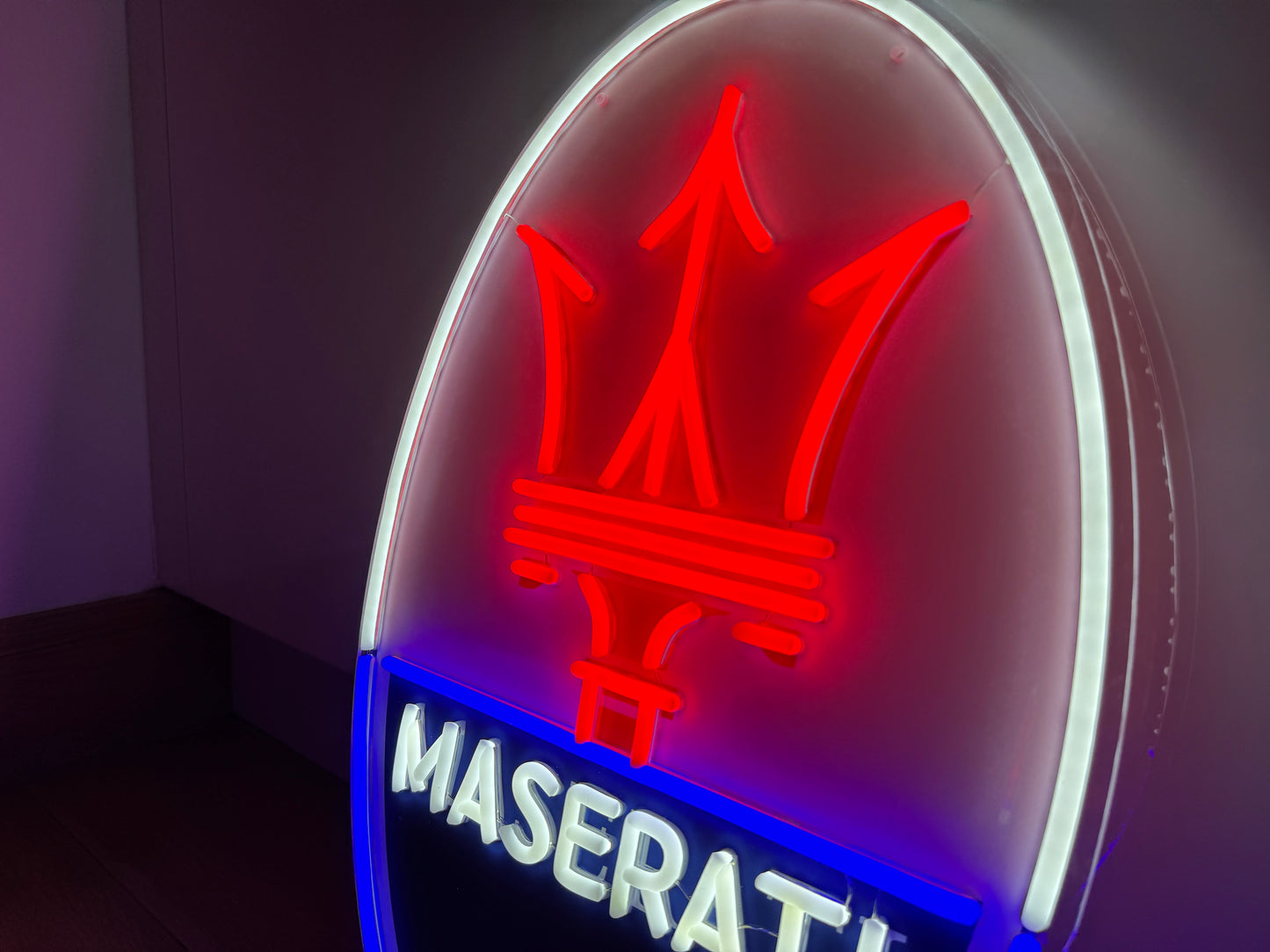 Maserati Neon Illuminated LED Wall Sign for Garages & Man Caves